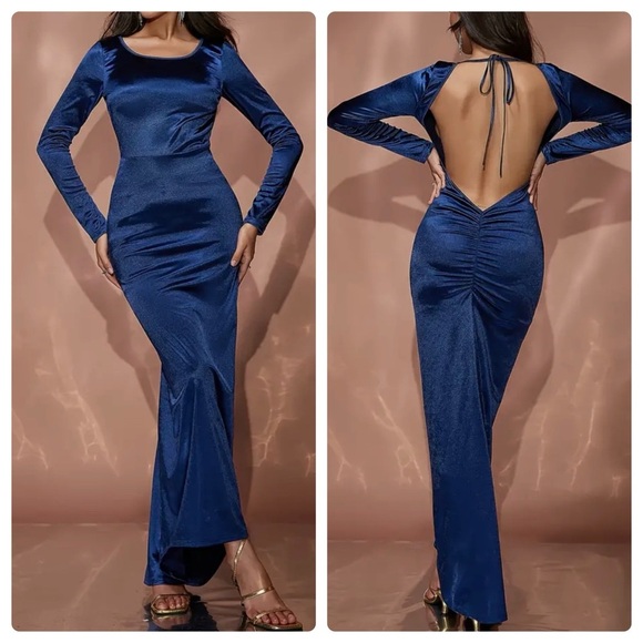 Pretty Woman Boutique Dresses & Skirts - Blue Long Sleeve Backless Bodycon Maxi Dress